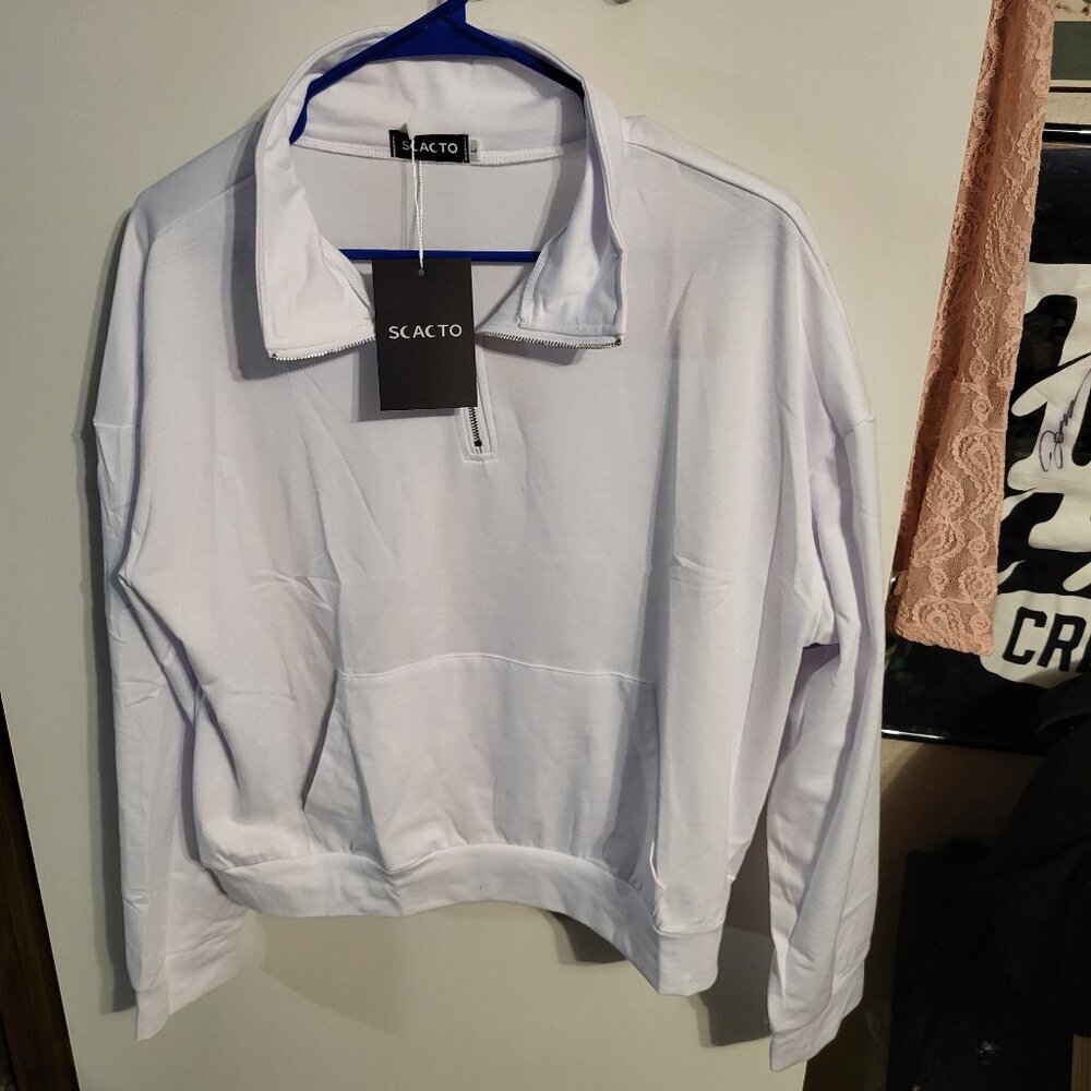 NWT SCACTO QUARTER ZIP WHITE PULLOVER SZ L